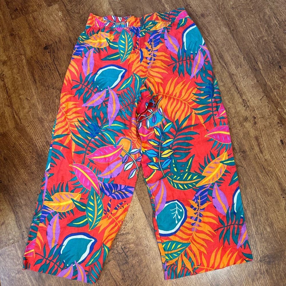 C&C California Linen Tropical Print Wide Leg Pants Orange floral print w/ flaws - Picture 3 of 8
